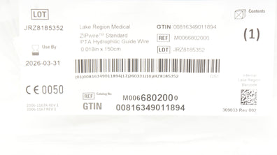Boston Scientific M0066802000 ZIPwire Hydrophilic Guidewire 0.018inch x 150cm